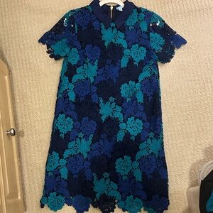 Draper James Navy and Turquoise Lace Dress